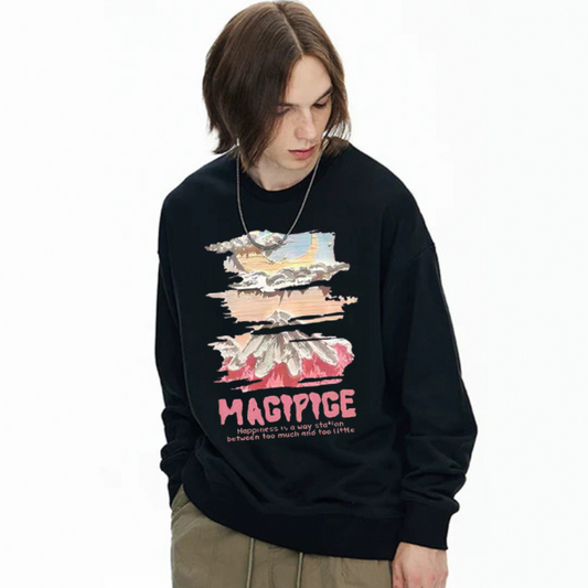 “Style trendy niche oil painting mountain view letter print” Sweatshirt