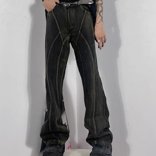 Washed Split Design Hip-Hop Horn Jeans