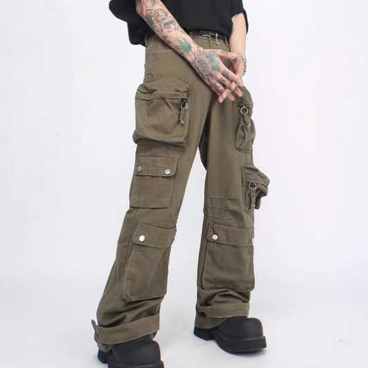 Multi-Pocket Wide Leg Casual Pants