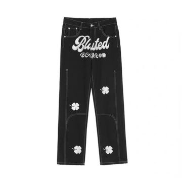 Letter Lucky Clover Embroidered Baggy Jeans