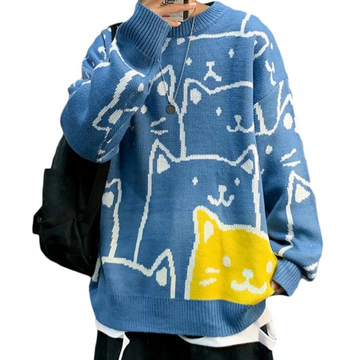 Modern Cartoon Couple Cat Sweater