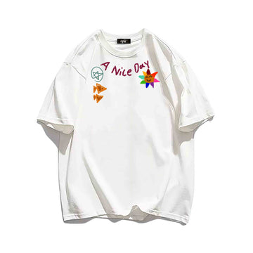 "Casual hip-hop retro high street cartoon sun fish" T-shirt