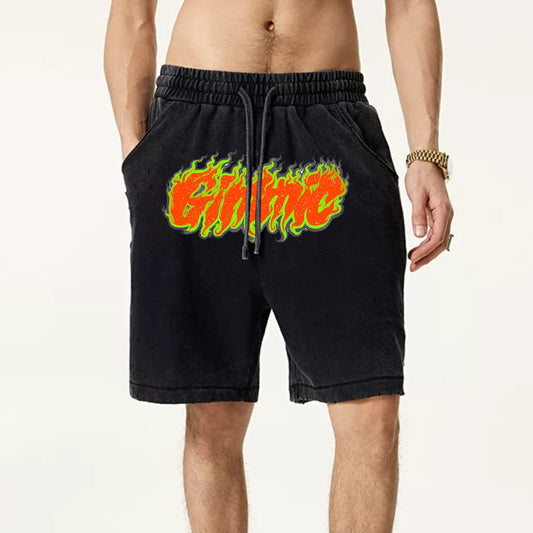 "High street casual cartoon flame letter design" Shorts
