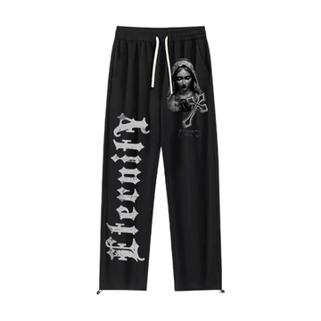 "High Street Retro Dark Letter Saint" Sweatpants