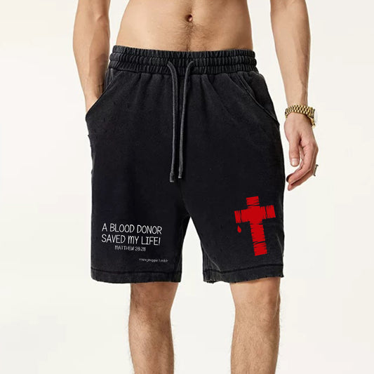 "High Street Casual Cartoon Wood Grain Cross" Shorts