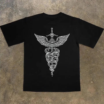 "Hip-hop cool angel snake sword pattern high street" T-shirt
