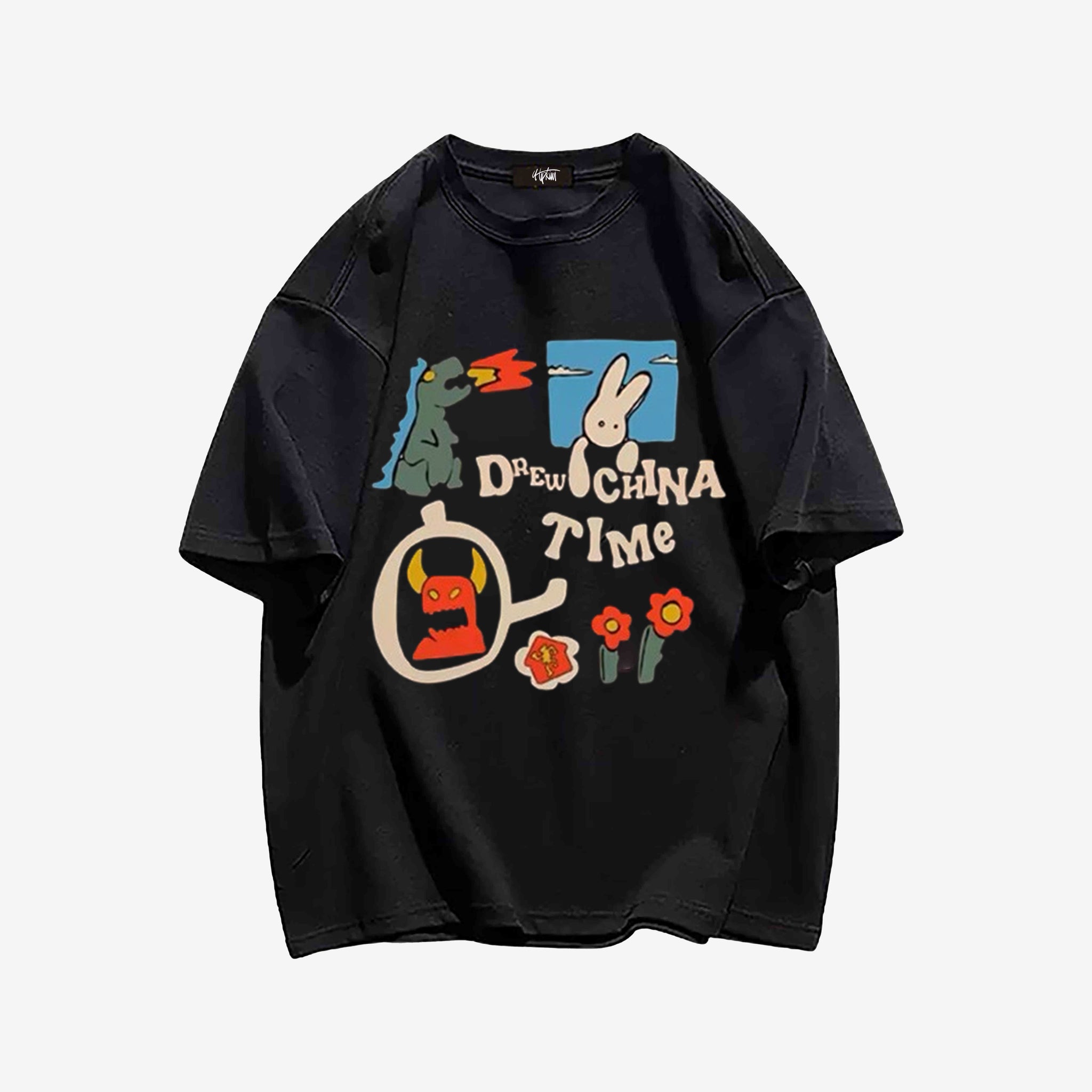 "Style trendy fun cartoon dinosaur rabbit print" T-shirt