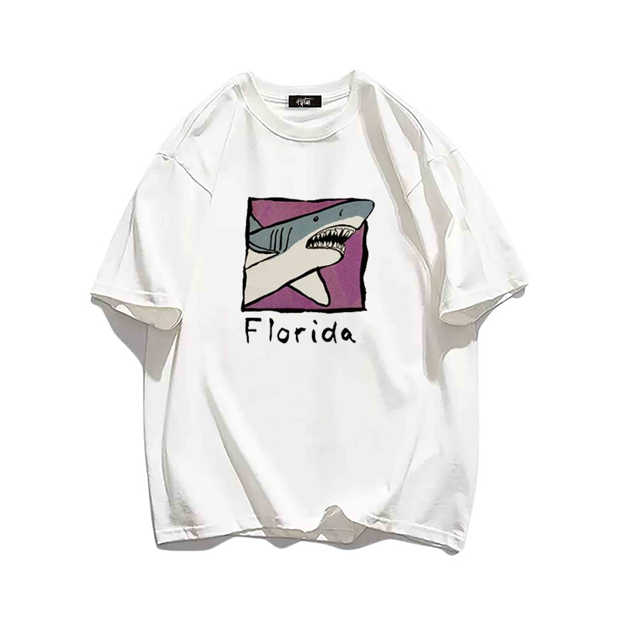 "Casual hip hop retro high street cartoon shark poster" T-shirt