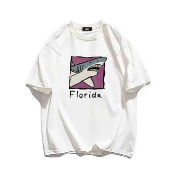 "Casual hip hop retro high street cartoon shark poster" T-shirt