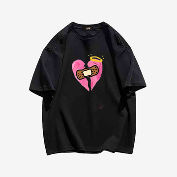 "Style trendy cartoon heart shattered bandage print" T-shirt