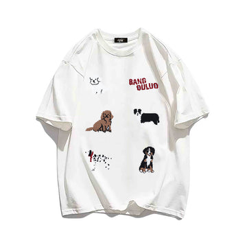 "Casual high street retro dark cartoon many puppies cute" T-shirt