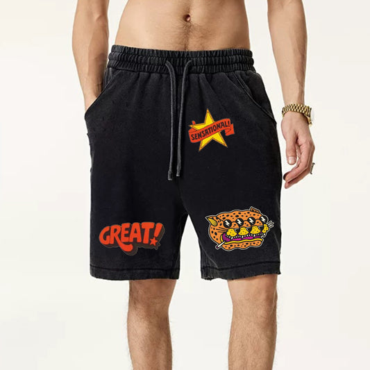 "High street casual cartoon anime three leopard heads" Shorts