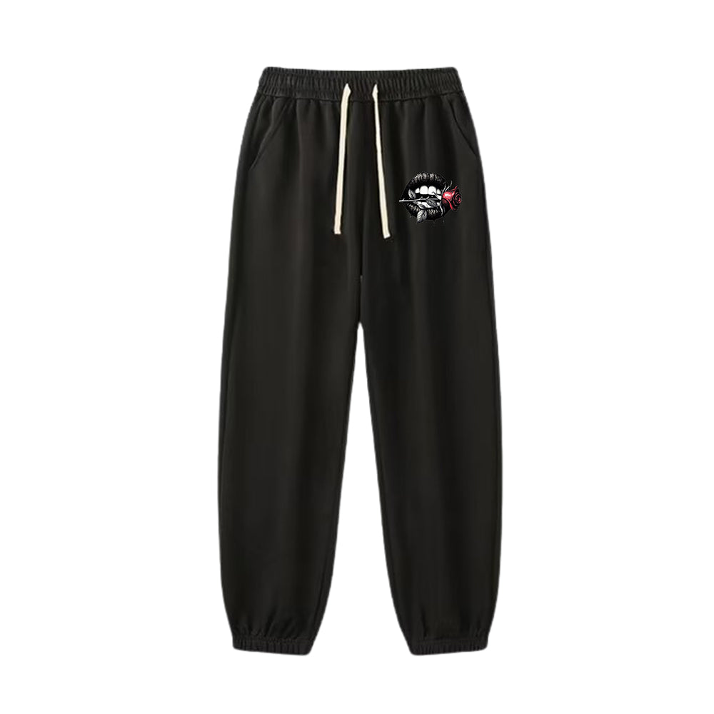 "Casual high street retro cartoon lip bite flower" Sweatpants