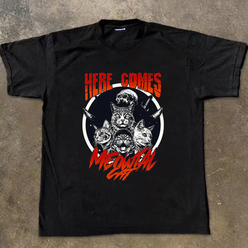 "Hip Hop Retro Cat Letters Trendy" T-shirt