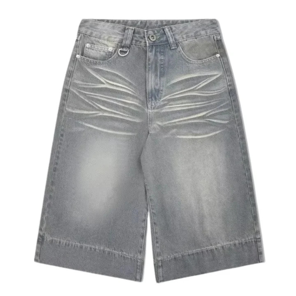"Distressed Whiskered Denim" Shorts