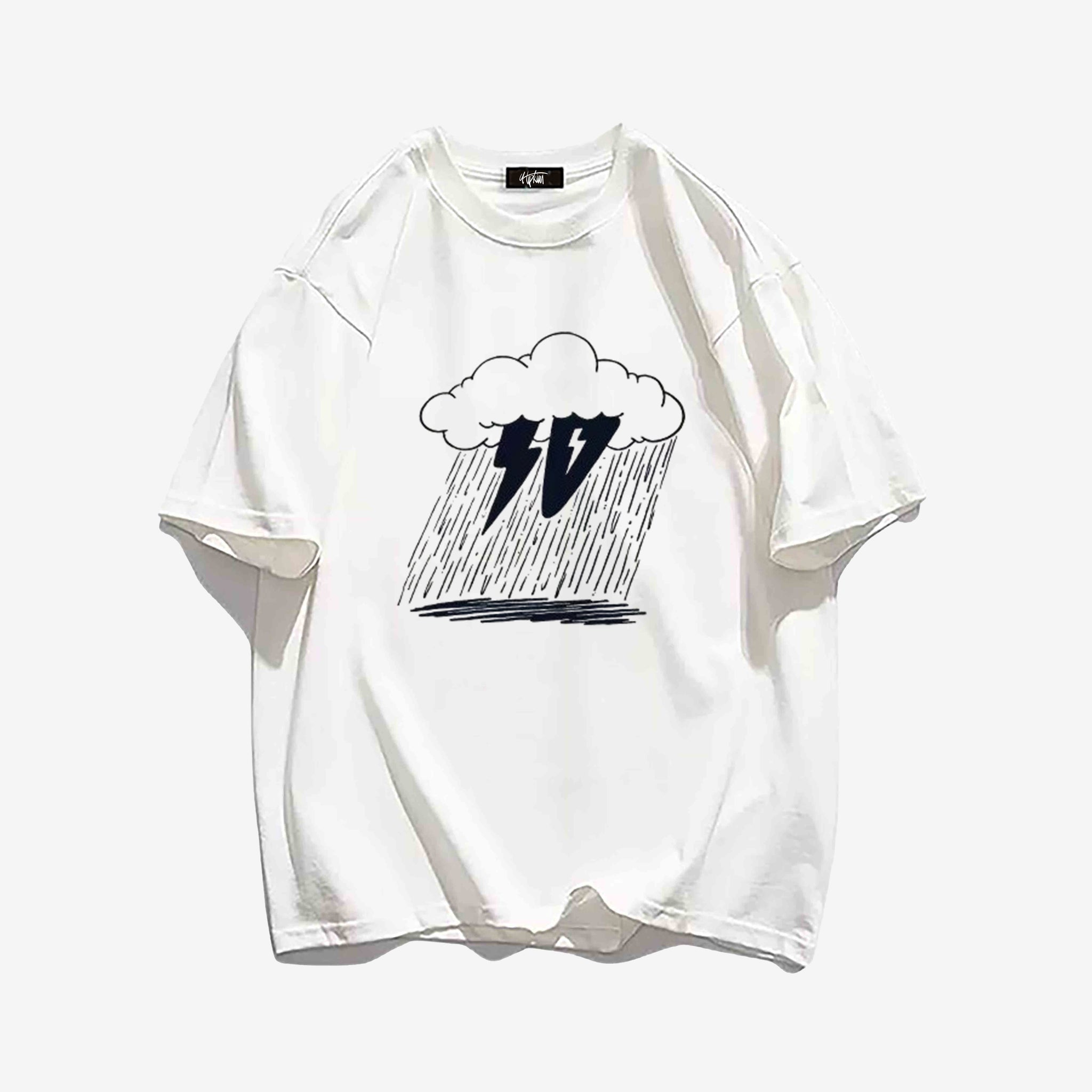 "Style trendy cartoon dark clouds lightning rain print" T-shirt