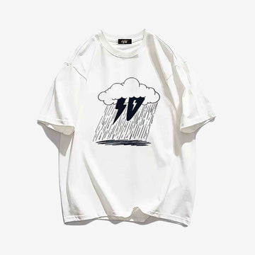 "Style trendy cartoon dark clouds lightning rain print" T-shirt