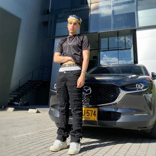 "American Fashion Solid Color Patch Denim" Jeans