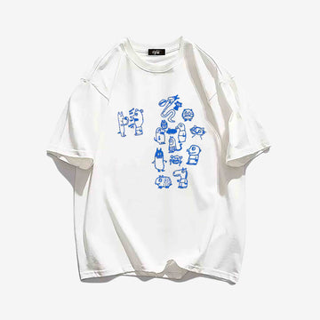 "Style trendy solid color cartoon character graffiti print" T-shirt