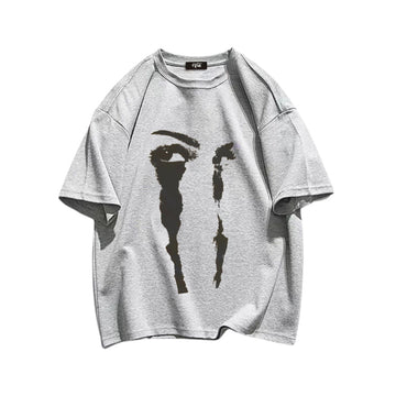 "Casual hip-hop retro high street cartoon face tear marks" T-shirt