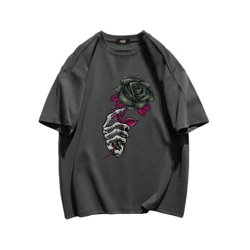 "High street casual retro skull hand bone flowers" T-shirt