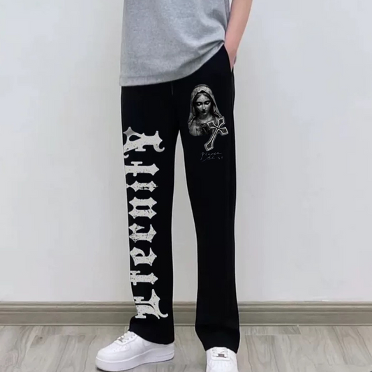 "High Street Retro Dark Letter Saint" Sweatpants