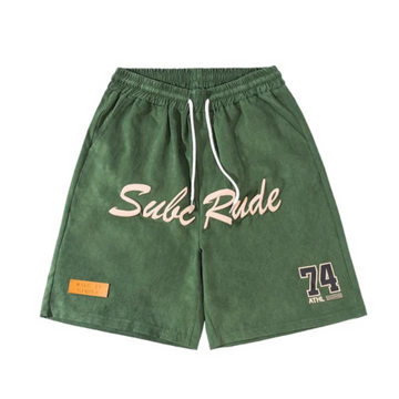 "Letter Embroidery Suede" Shorts