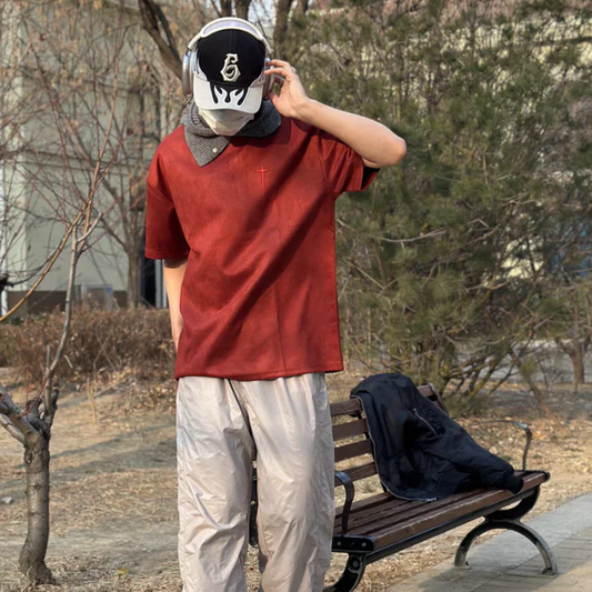 “Hip Hop Letter Embroidery Suede” T-shirt