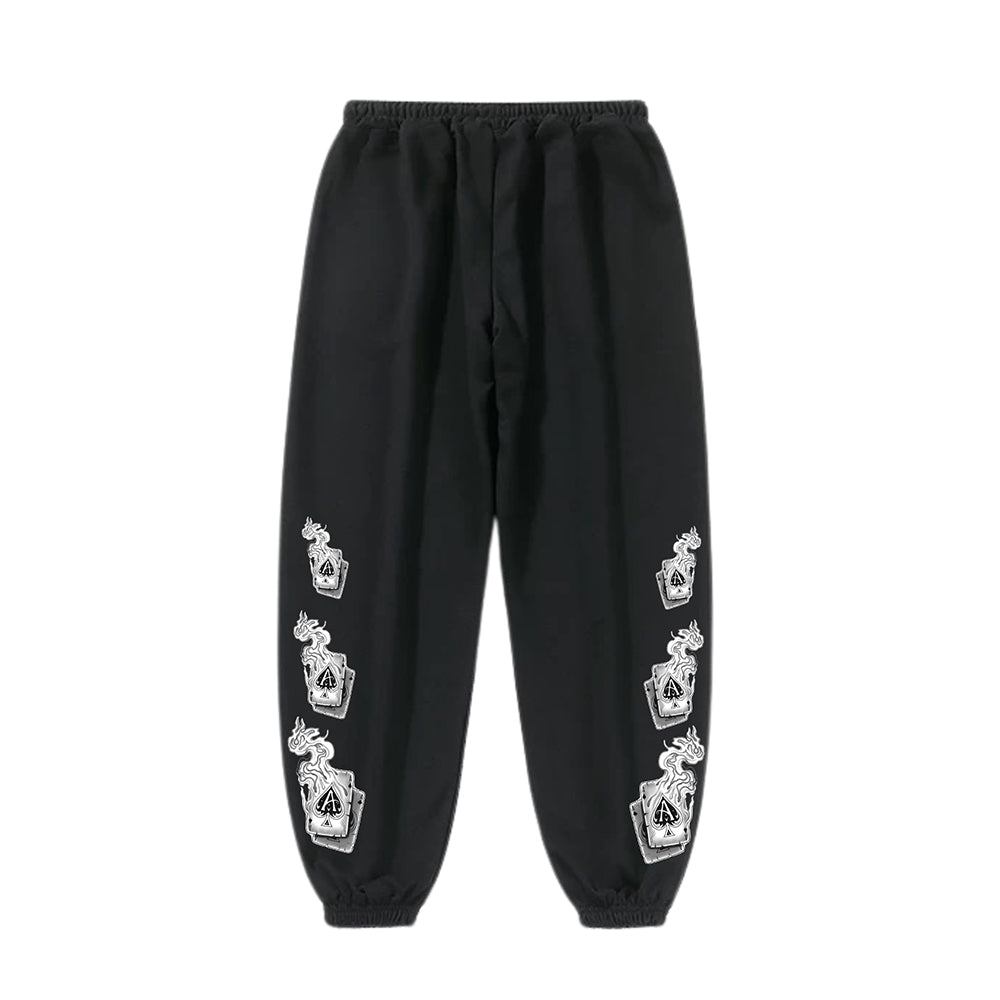 "Casual high street retro burning poker cards cartoon" Sweatpants