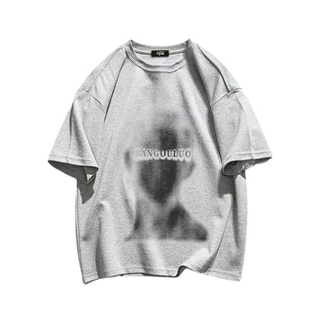 "Casual high street retro cartoon blurred human face lettering" T-shirt