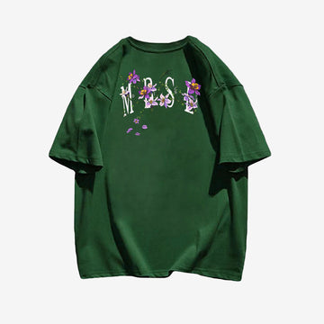 "Casual hip-hop retro high street English flower design" T-shirt