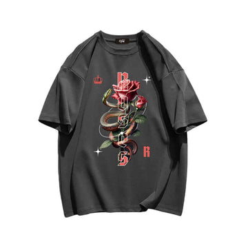 "High Street Casual Loose Snake and Rose" T-shirt
