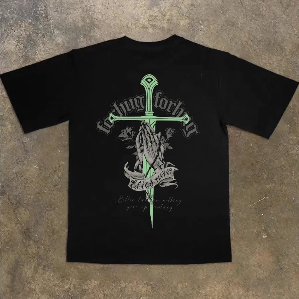"Hip hop cartoon hands folded sword letter design" T-shirt
