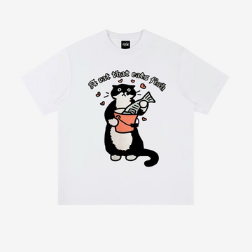 “Urban retro creative cat eating fish cartoon print” T-shirt