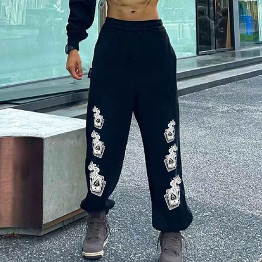 "Casual high street retro burning poker cards cartoon" Sweatpants