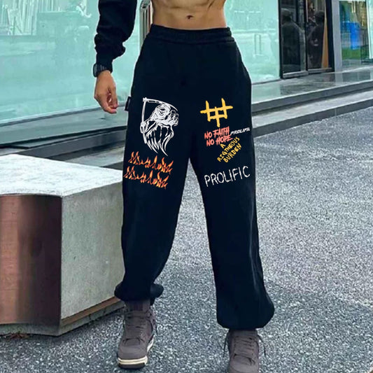 "Casual high street retro grim reaper letter cartoon" Sweatpants