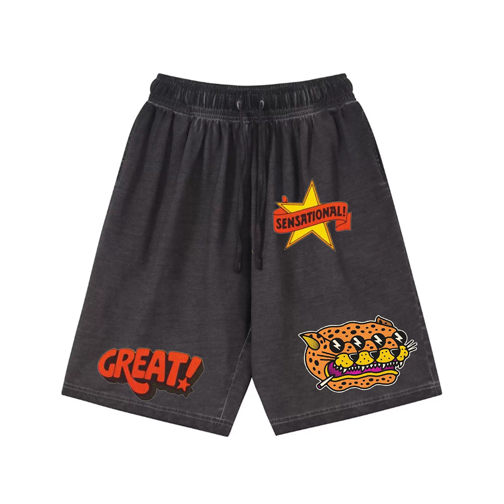 "High street casual cartoon anime three leopard heads" Shorts