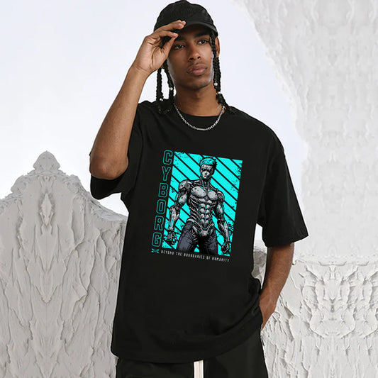 "High street casual retro cartoon mechanical skeleton boy" T-shirt