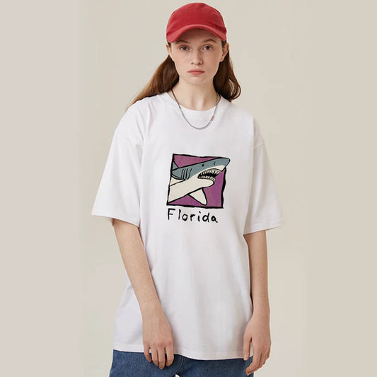"Casual hip hop retro high street cartoon shark poster" T-shirt