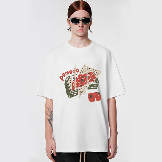 "Casual high street retro cartoon tomato fruit frame" T-shirt