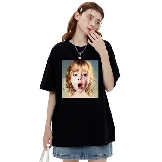 “Urban style little girl surprised character print” T-shirt