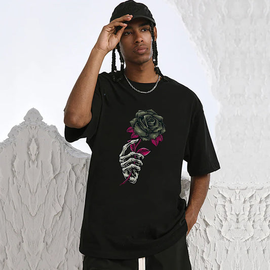 "High street casual retro skull hand bone flowers" T-shirt