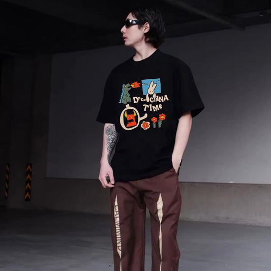 "Style trendy fun cartoon dinosaur rabbit print" T-shirt