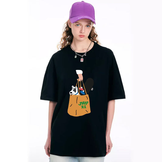 "High street niche cartoon gloves bag puppy" T-shirt