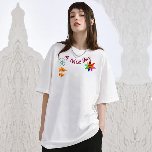 "Casual hip-hop retro high street cartoon sun fish" T-shirt