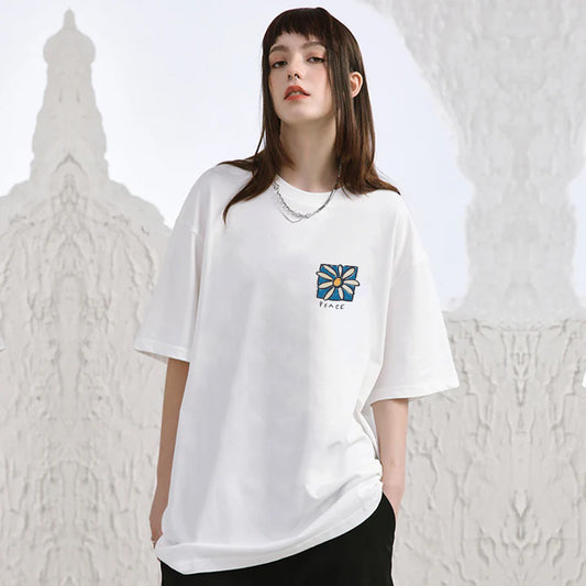 "Casual hip-hop retro high street flower cartoon" T-shirt