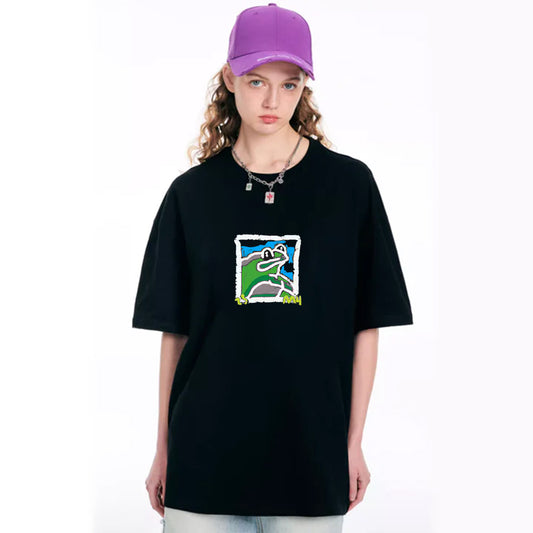 "Casual hip hop retro high street cartoon frog" T-shirt