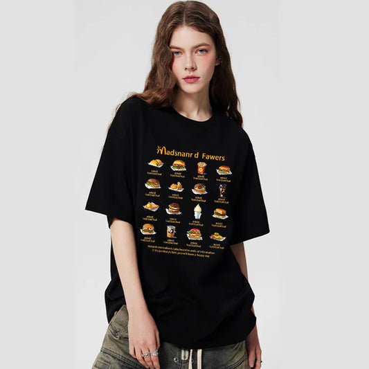 "Casual retro cartoon burger variety poster" T-shirt