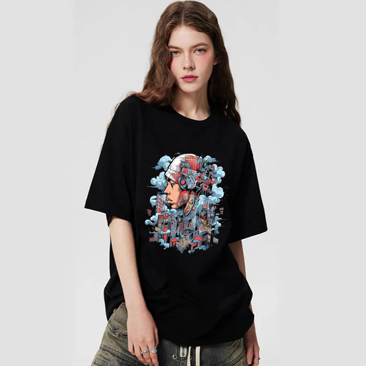 "High street casual retro cartoon city boy" T-shirt