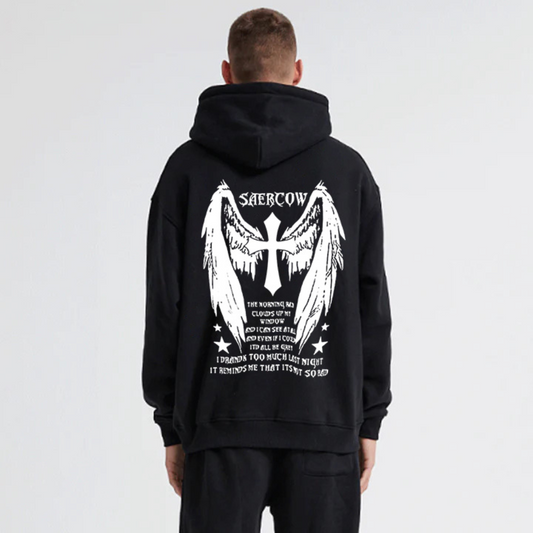 "American trend dark niche angel wings cool letter print" Hoodie